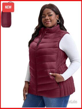 Plus Size Puffer Vest Water-Resistant Packable Lightweight Winter Vest